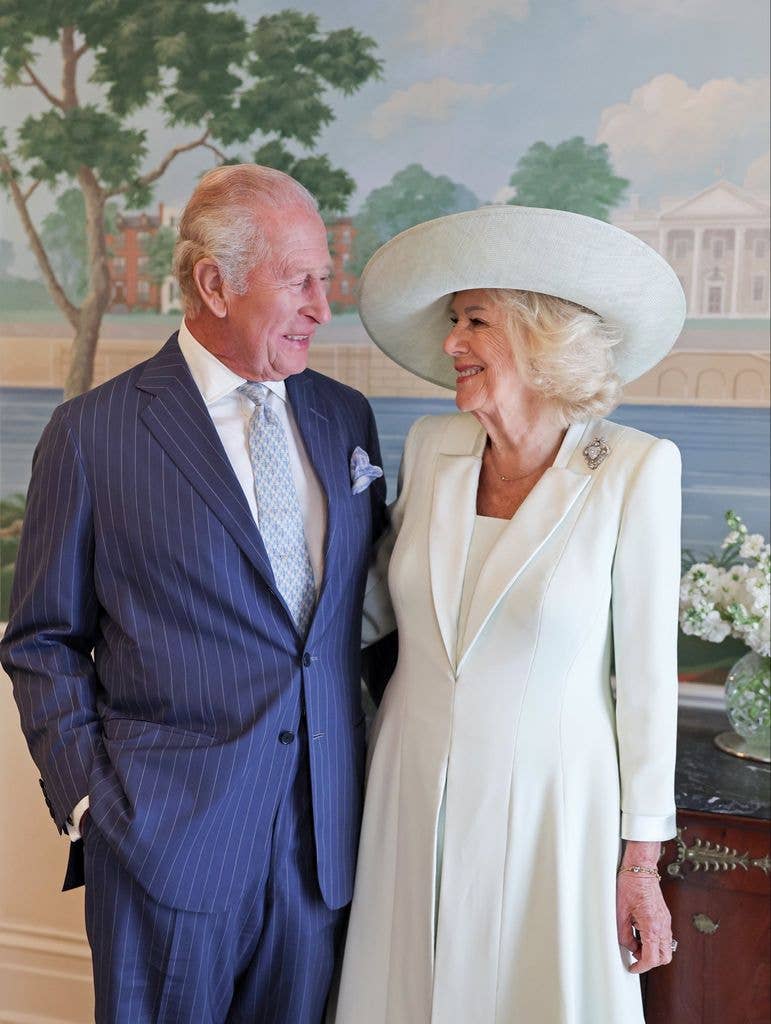The King and Queen pose in a new portrait taken in Blair House, the President's official guest house opposite the White House