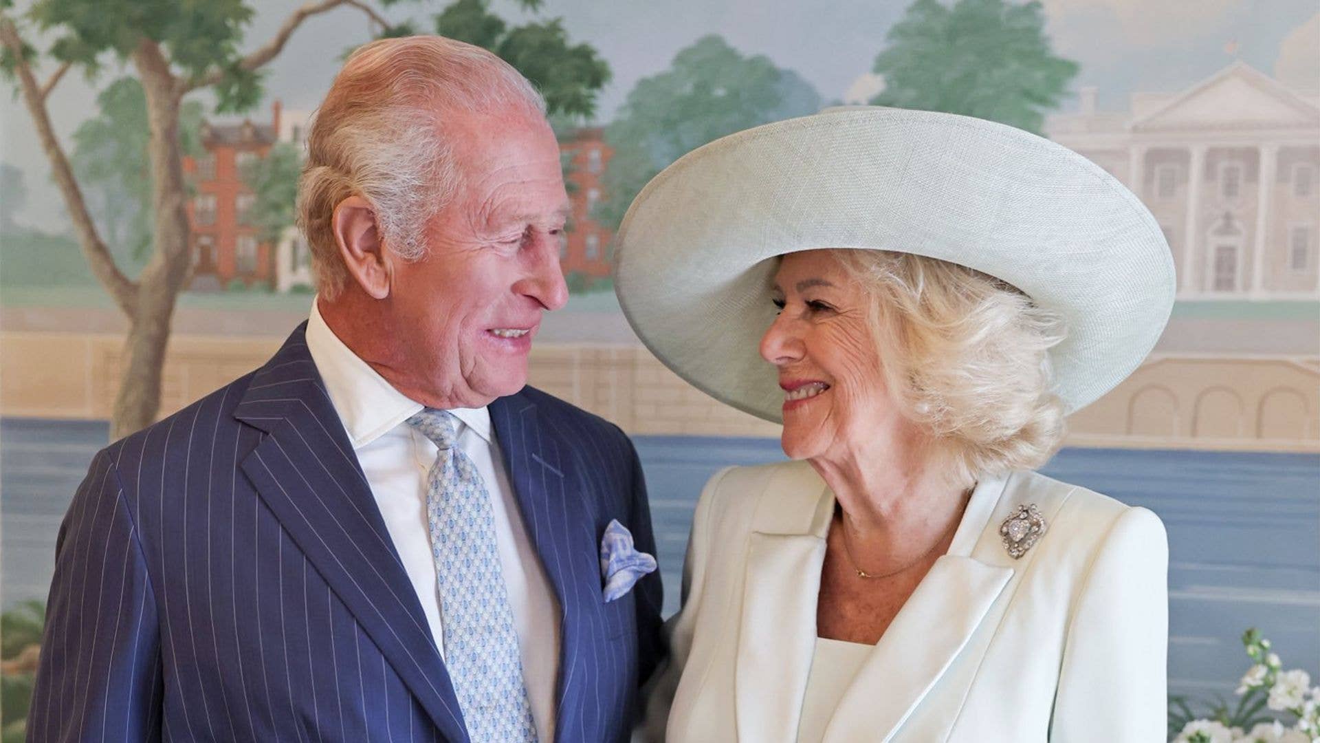 The King and Queen pose in a new portrait taken in Blair House, the President's official guest house opposite the White House