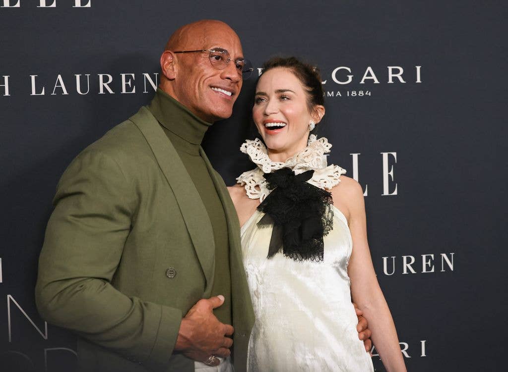 dwayne johnson emily blunt laughing