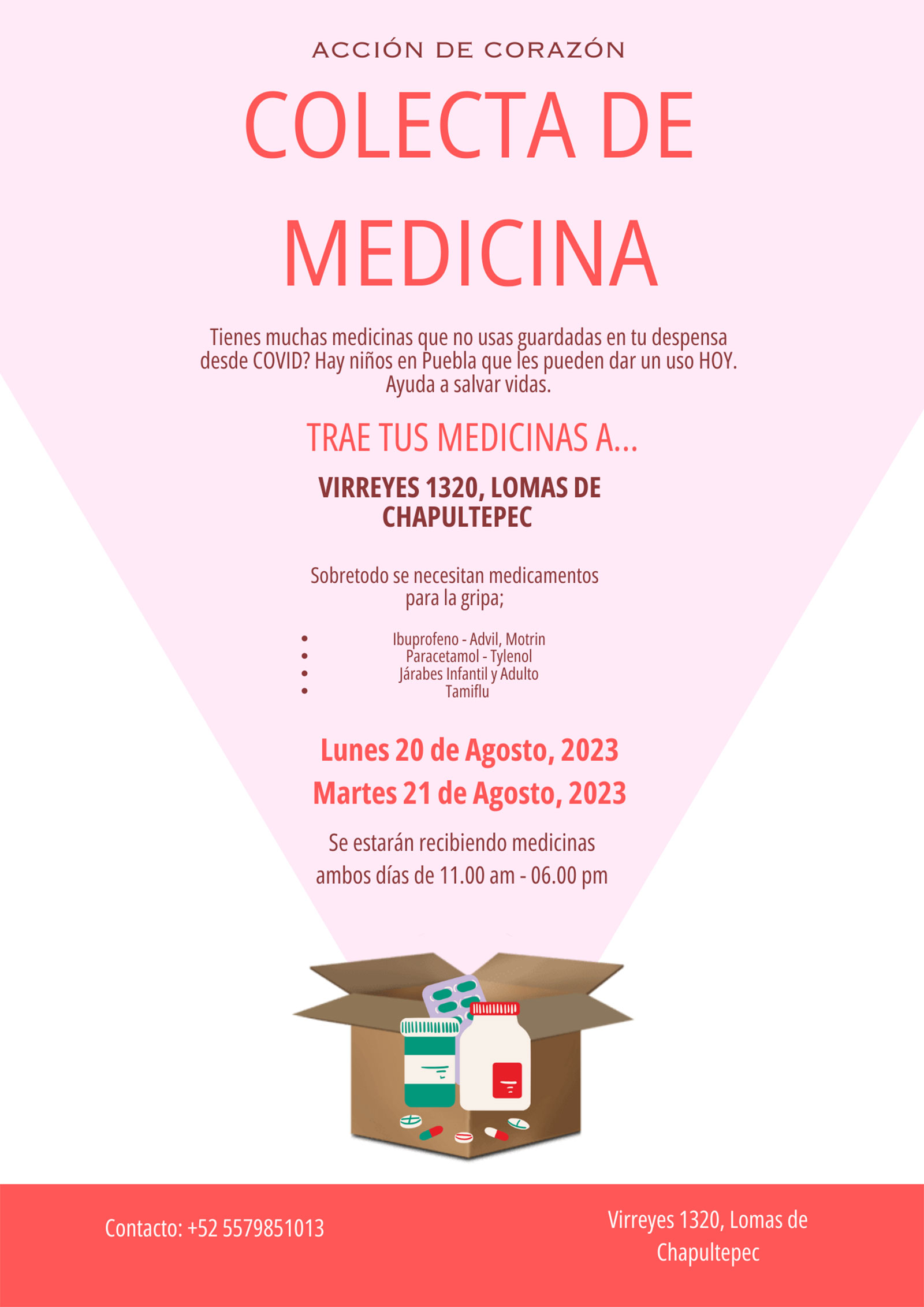 Flier for medicine drive.